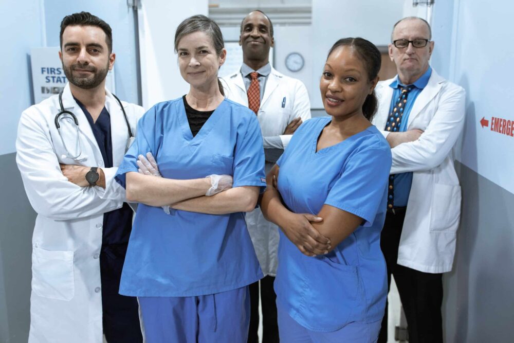 a group of doctors and nurses in a healthcare setting